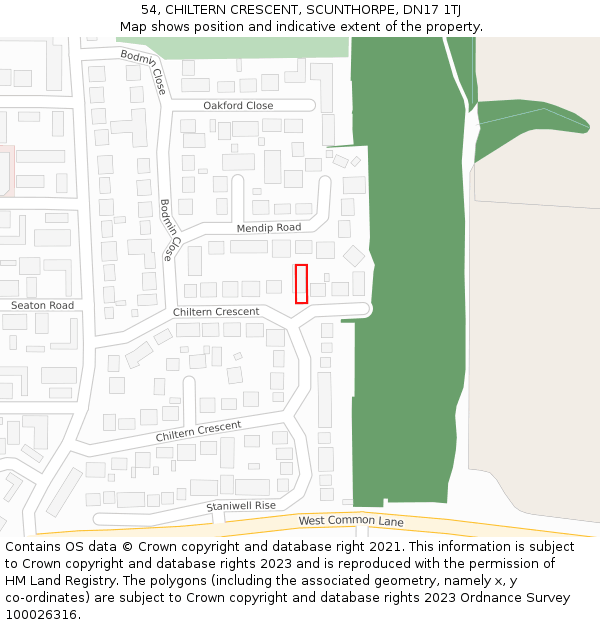54, CHILTERN CRESCENT, SCUNTHORPE, DN17 1TJ: Location map and indicative extent of plot