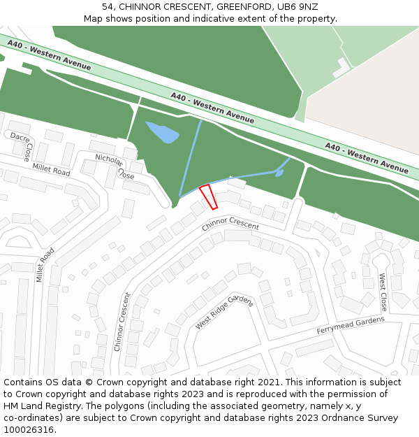54, CHINNOR CRESCENT, GREENFORD, UB6 9NZ: Location map and indicative extent of plot