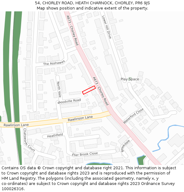 54, CHORLEY ROAD, HEATH CHARNOCK, CHORLEY, PR6 9JS: Location map and indicative extent of plot