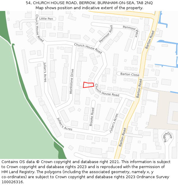 54, CHURCH HOUSE ROAD, BERROW, BURNHAM-ON-SEA, TA8 2NQ: Location map and indicative extent of plot
