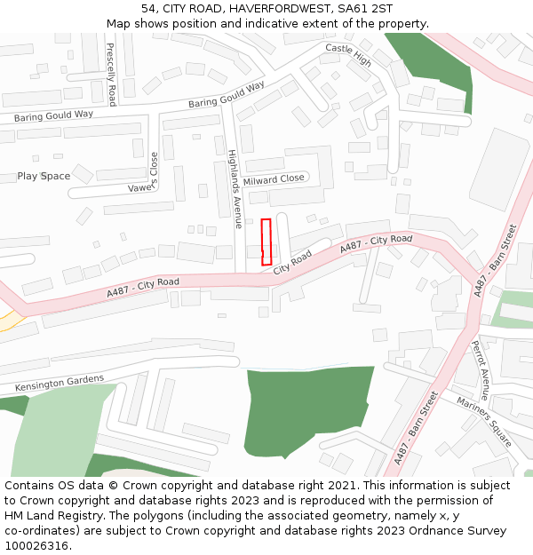 54, CITY ROAD, HAVERFORDWEST, SA61 2ST: Location map and indicative extent of plot