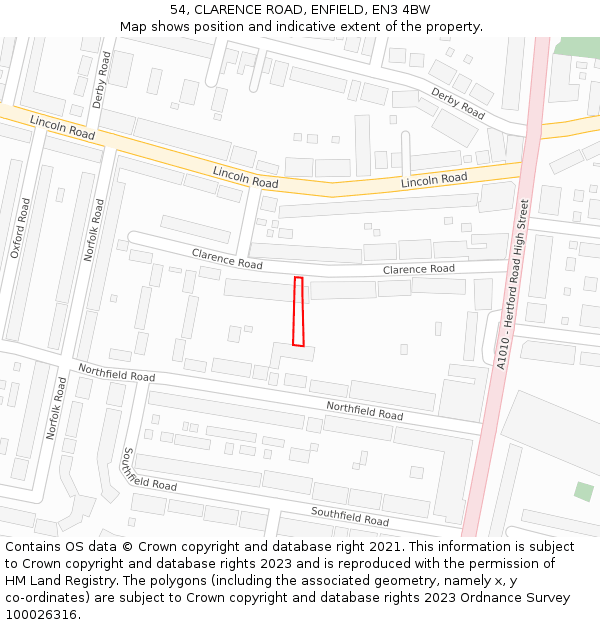 54, CLARENCE ROAD, ENFIELD, EN3 4BW: Location map and indicative extent of plot
