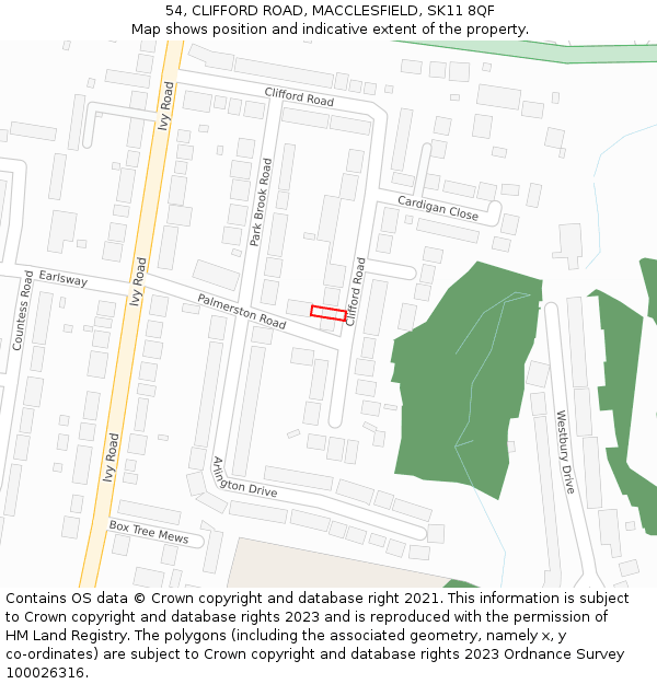54, CLIFFORD ROAD, MACCLESFIELD, SK11 8QF: Location map and indicative extent of plot