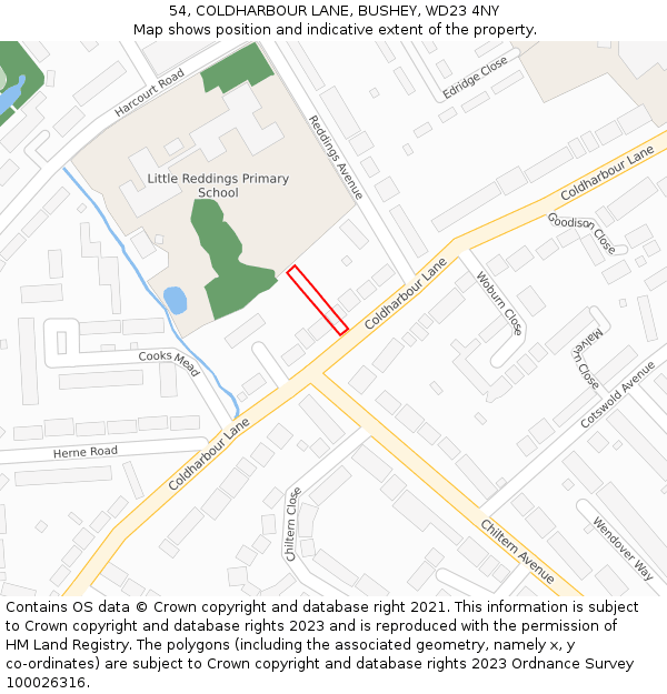 54, COLDHARBOUR LANE, BUSHEY, WD23 4NY: Location map and indicative extent of plot