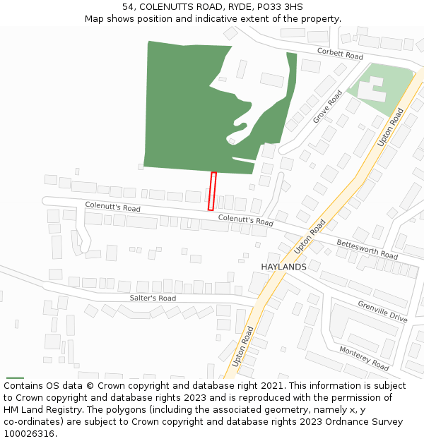 54, COLENUTTS ROAD, RYDE, PO33 3HS: Location map and indicative extent of plot