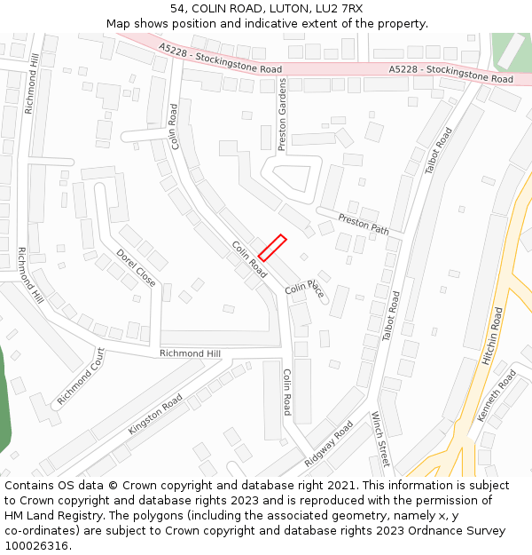 54, COLIN ROAD, LUTON, LU2 7RX: Location map and indicative extent of plot