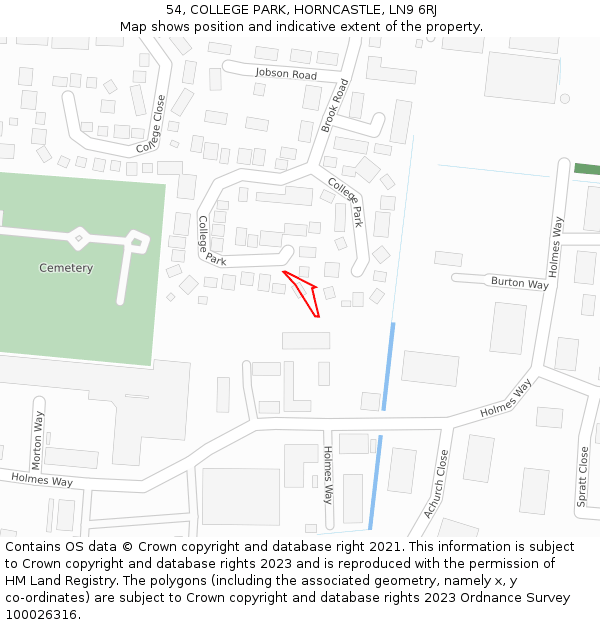 54, COLLEGE PARK, HORNCASTLE, LN9 6RJ: Location map and indicative extent of plot