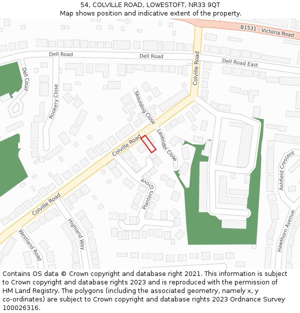 54, COLVILLE ROAD, LOWESTOFT, NR33 9QT: Location map and indicative extent of plot