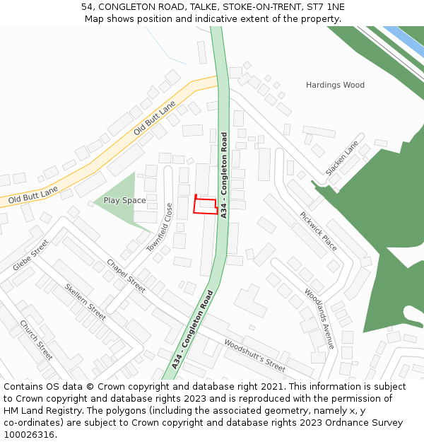 54, CONGLETON ROAD, TALKE, STOKE-ON-TRENT, ST7 1NE: Location map and indicative extent of plot