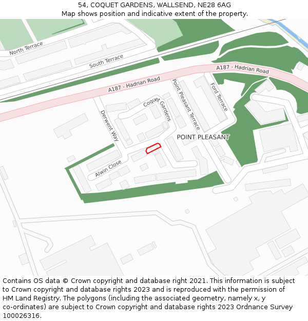 54, COQUET GARDENS, WALLSEND, NE28 6AG: Location map and indicative extent of plot