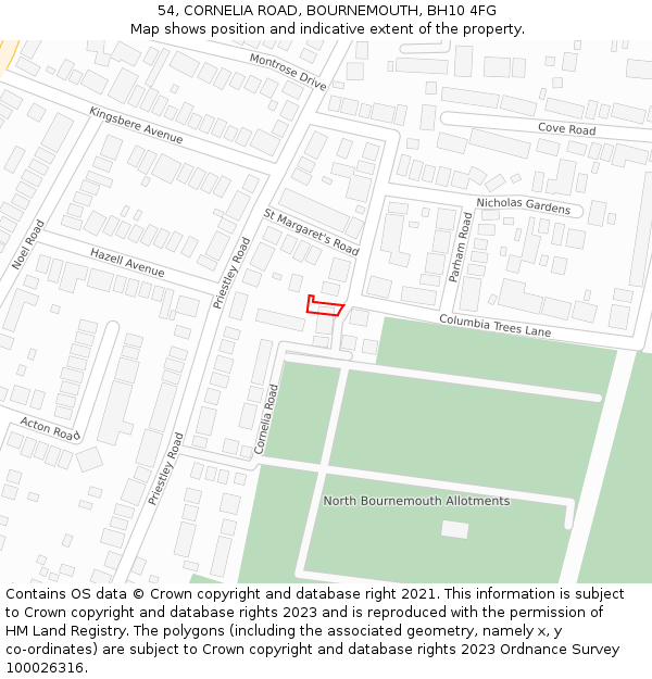 54, CORNELIA ROAD, BOURNEMOUTH, BH10 4FG: Location map and indicative extent of plot
