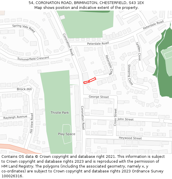 54, CORONATION ROAD, BRIMINGTON, CHESTERFIELD, S43 1EX: Location map and indicative extent of plot
