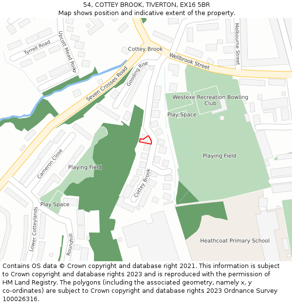 54, COTTEY BROOK, TIVERTON, EX16 5BR: Location map and indicative extent of plot