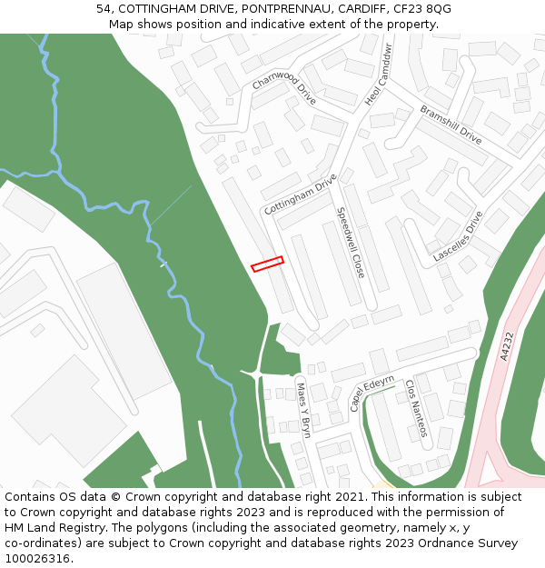 54, COTTINGHAM DRIVE, PONTPRENNAU, CARDIFF, CF23 8QG: Location map and indicative extent of plot