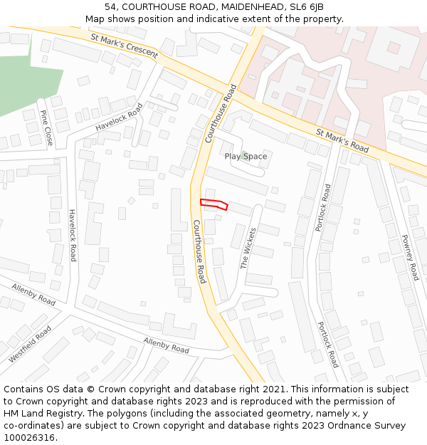 54, COURTHOUSE ROAD, MAIDENHEAD, SL6 6JB: Location map and indicative extent of plot
