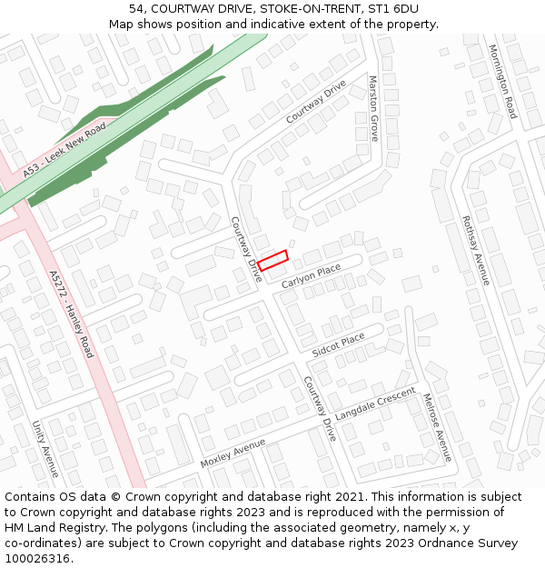 54, COURTWAY DRIVE, STOKE-ON-TRENT, ST1 6DU: Location map and indicative extent of plot