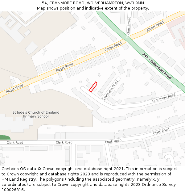 54, CRANMORE ROAD, WOLVERHAMPTON, WV3 9NN: Location map and indicative extent of plot