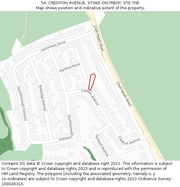 54, CREDITON AVENUE, STOKE-ON-TRENT, ST6 7NE: Location map and indicative extent of plot
