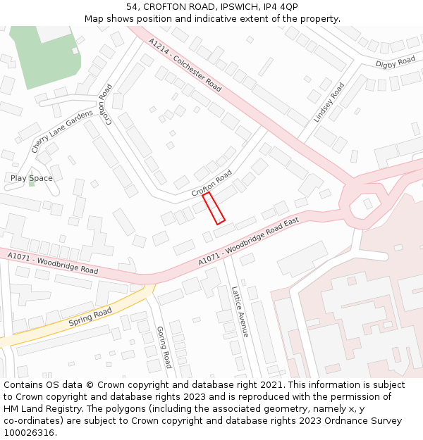 54, CROFTON ROAD, IPSWICH, IP4 4QP: Location map and indicative extent of plot
