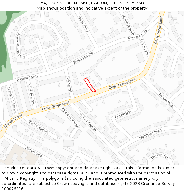54, CROSS GREEN LANE, HALTON, LEEDS, LS15 7SB: Location map and indicative extent of plot