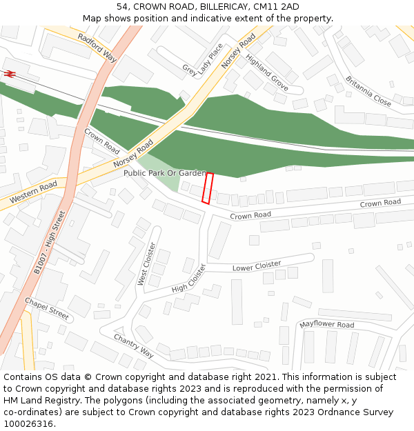 54, CROWN ROAD, BILLERICAY, CM11 2AD: Location map and indicative extent of plot