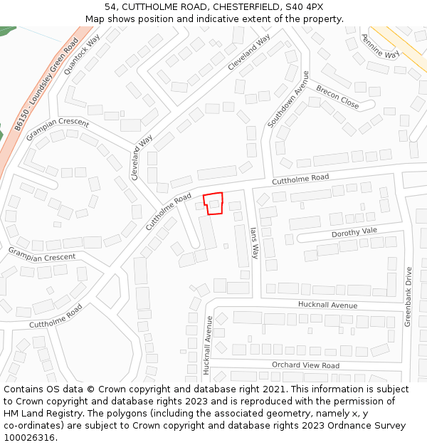 54, CUTTHOLME ROAD, CHESTERFIELD, S40 4PX: Location map and indicative extent of plot
