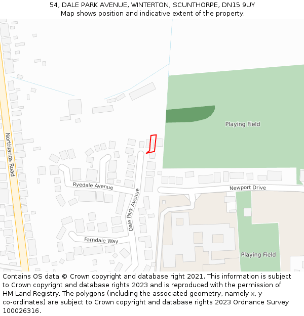 54, DALE PARK AVENUE, WINTERTON, SCUNTHORPE, DN15 9UY: Location map and indicative extent of plot