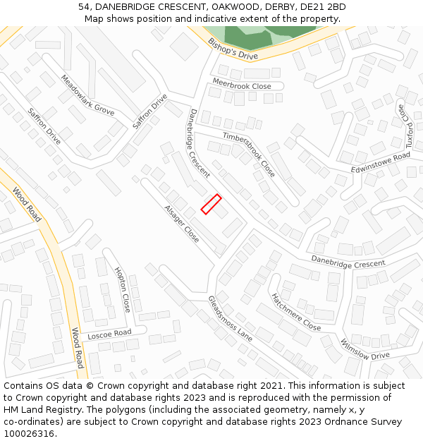 54, DANEBRIDGE CRESCENT, OAKWOOD, DERBY, DE21 2BD: Location map and indicative extent of plot