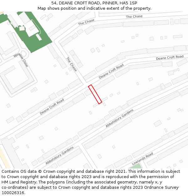 54, DEANE CROFT ROAD, PINNER, HA5 1SP: Location map and indicative extent of plot