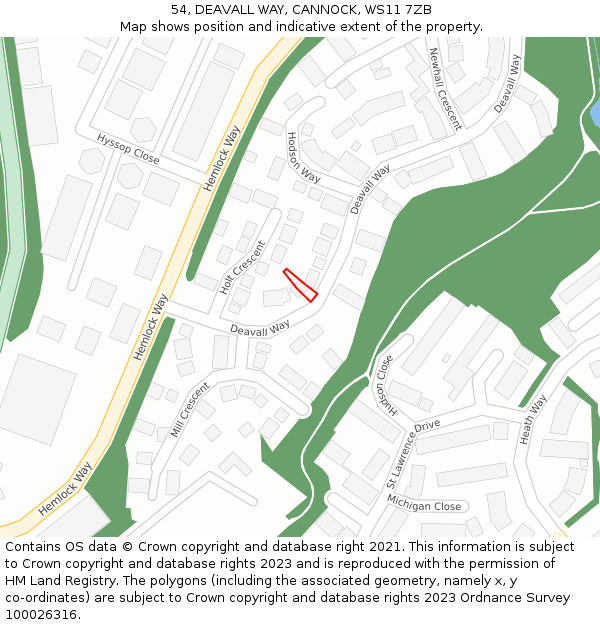 54, DEAVALL WAY, CANNOCK, WS11 7ZB: Location map and indicative extent of plot