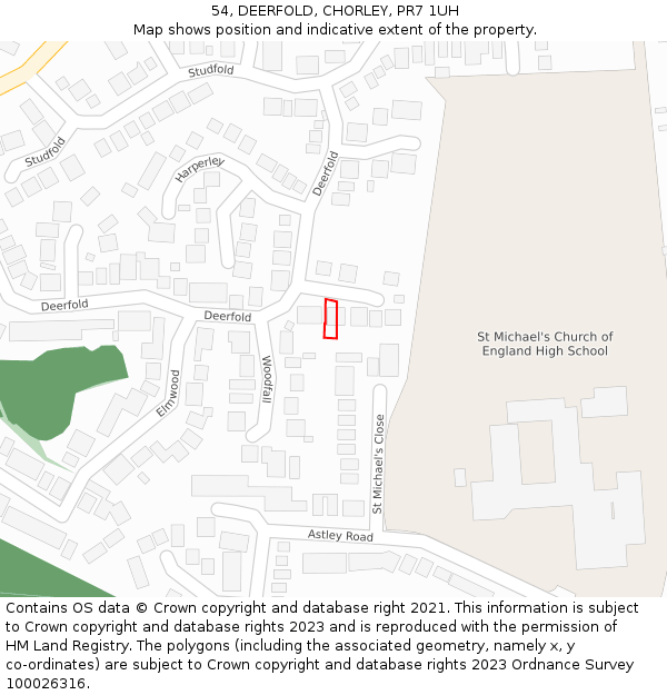 54, DEERFOLD, CHORLEY, PR7 1UH: Location map and indicative extent of plot