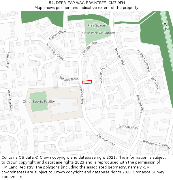 54, DEERLEAP WAY, BRAINTREE, CM7 9FH: Location map and indicative extent of plot