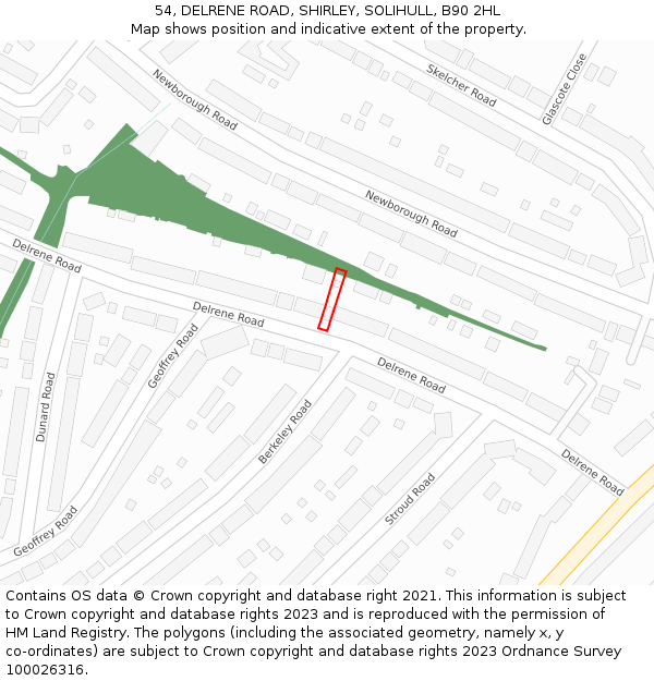 54, DELRENE ROAD, SHIRLEY, SOLIHULL, B90 2HL: Location map and indicative extent of plot