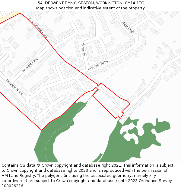 54, DERWENT BANK, SEATON, WORKINGTON, CA14 1EG: Location map and indicative extent of plot