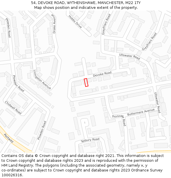 54, DEVOKE ROAD, WYTHENSHAWE, MANCHESTER, M22 1TY: Location map and indicative extent of plot