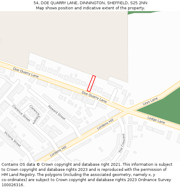 54, DOE QUARRY LANE, DINNINGTON, SHEFFIELD, S25 2NN: Location map and indicative extent of plot