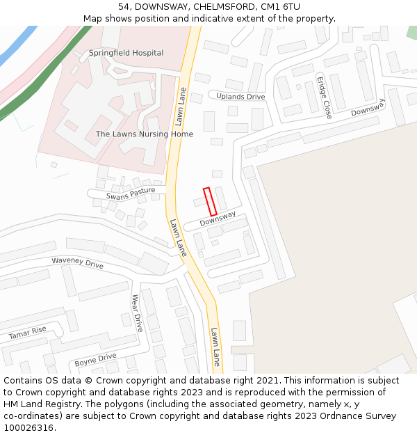 54, DOWNSWAY, CHELMSFORD, CM1 6TU: Location map and indicative extent of plot