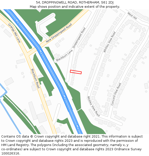 54, DROPPINGWELL ROAD, ROTHERHAM, S61 2DJ: Location map and indicative extent of plot