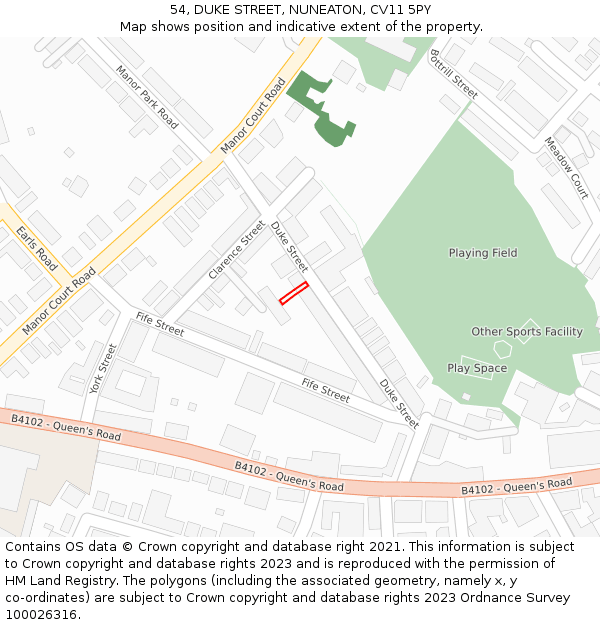 54, DUKE STREET, NUNEATON, CV11 5PY: Location map and indicative extent of plot