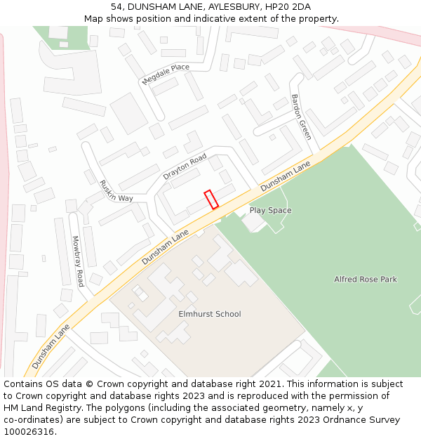 54, DUNSHAM LANE, AYLESBURY, HP20 2DA: Location map and indicative extent of plot