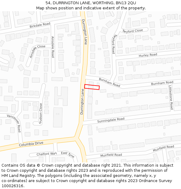 54, DURRINGTON LANE, WORTHING, BN13 2QU: Location map and indicative extent of plot