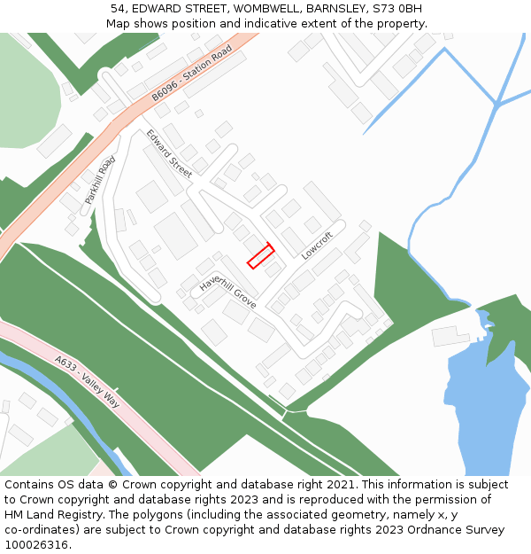 54, EDWARD STREET, WOMBWELL, BARNSLEY, S73 0BH: Location map and indicative extent of plot