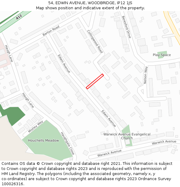 54, EDWIN AVENUE, WOODBRIDGE, IP12 1JS: Location map and indicative extent of plot