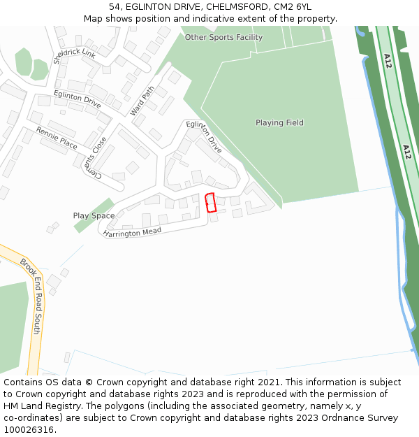 54, EGLINTON DRIVE, CHELMSFORD, CM2 6YL: Location map and indicative extent of plot