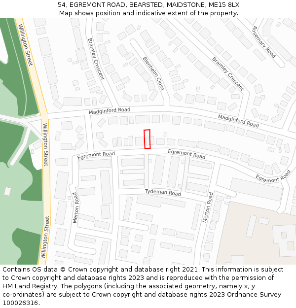 54, EGREMONT ROAD, BEARSTED, MAIDSTONE, ME15 8LX: Location map and indicative extent of plot