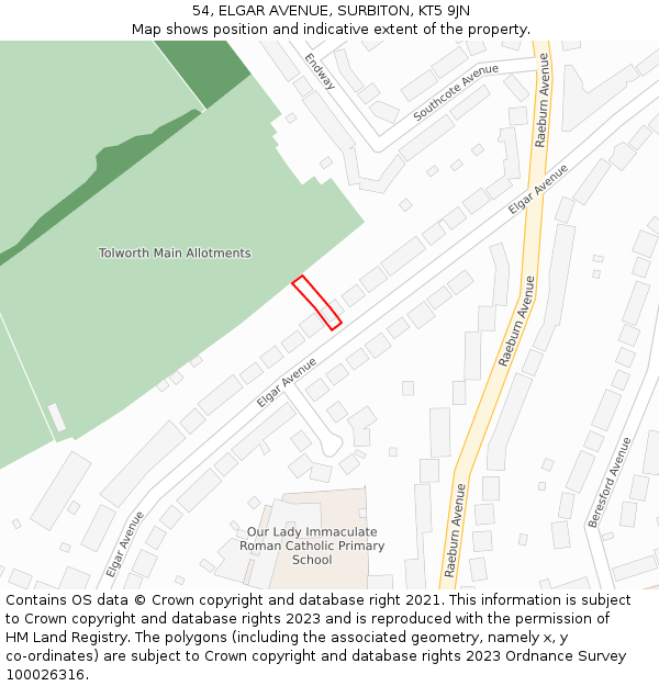 54, ELGAR AVENUE, SURBITON, KT5 9JN: Location map and indicative extent of plot