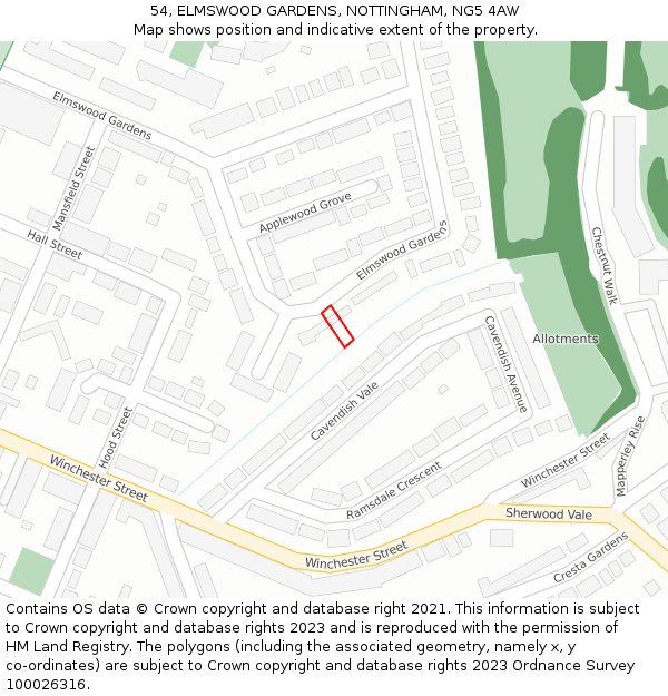 54, ELMSWOOD GARDENS, NOTTINGHAM, NG5 4AW: Location map and indicative extent of plot