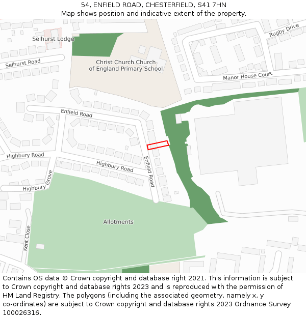 54, ENFIELD ROAD, CHESTERFIELD, S41 7HN: Location map and indicative extent of plot
