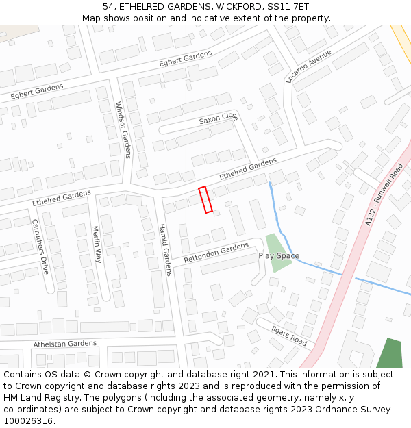54, ETHELRED GARDENS, WICKFORD, SS11 7ET: Location map and indicative extent of plot