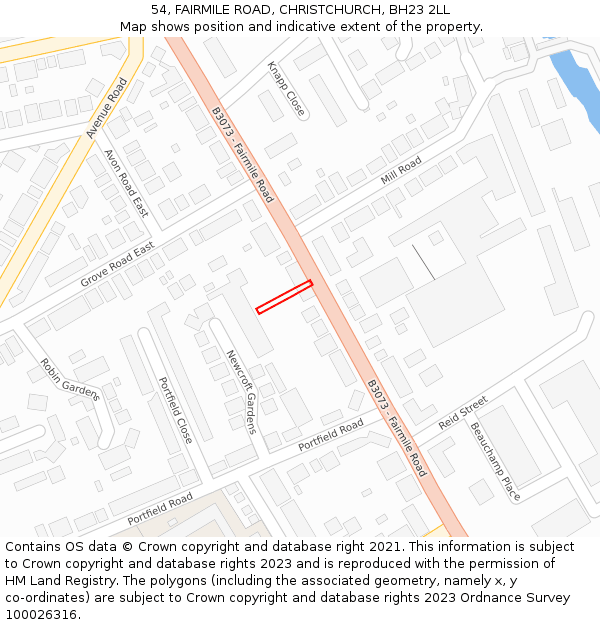 54, FAIRMILE ROAD, CHRISTCHURCH, BH23 2LL: Location map and indicative extent of plot